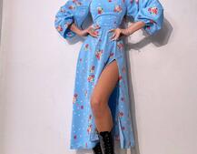 Квіткова сукня-міді зі шнурівкою на спинці та розрізом на ніжці | PUSHKA SHOP