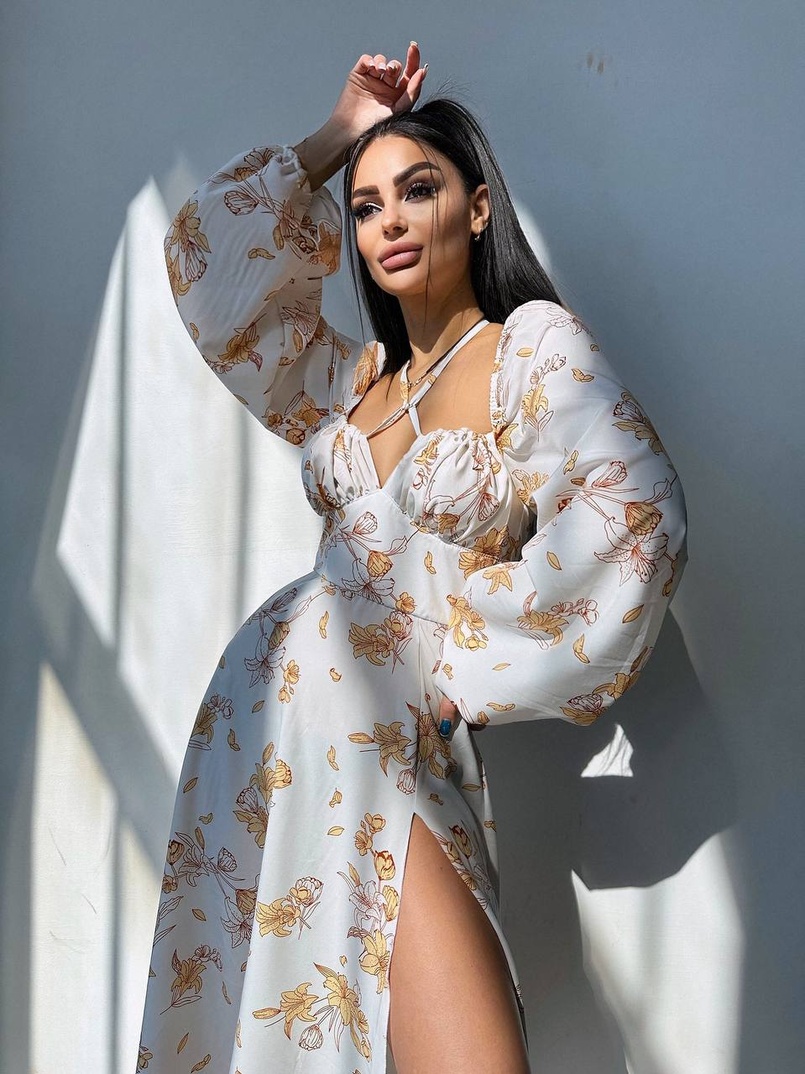 Сукня міді з квітковим принтом  | PUSHKA SHOP