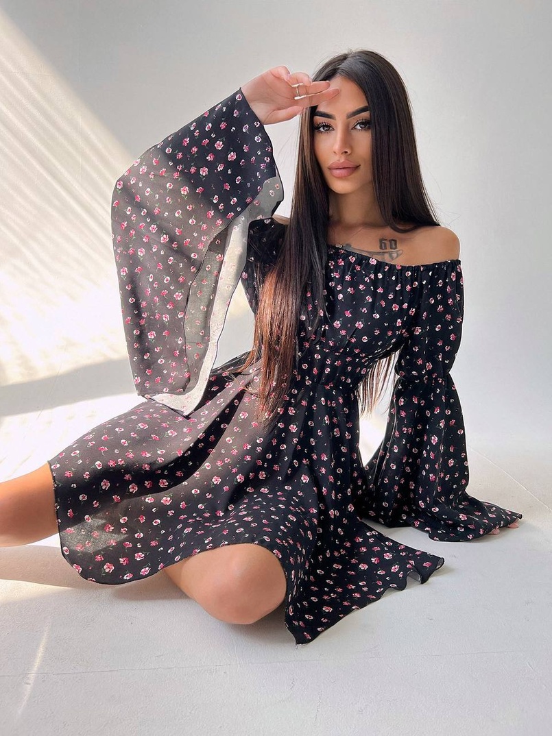 Сукня асиметричного крою з розкльошеними рукавами + корсет декорований стразами Ручна робота | PUSHKA SHOP