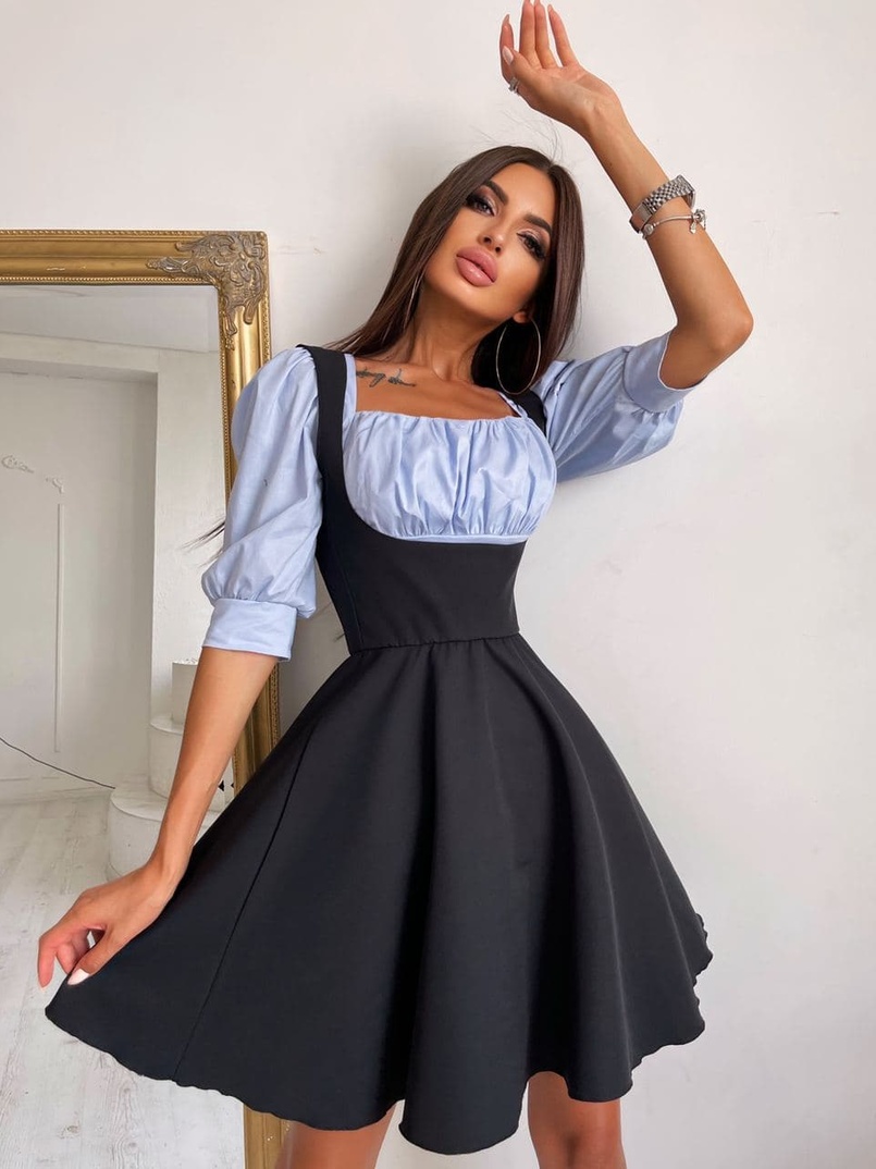 Платье с объемными рукавами из хлопка Платье с объемными рукавами из хлопка | PUSHKA SHOP