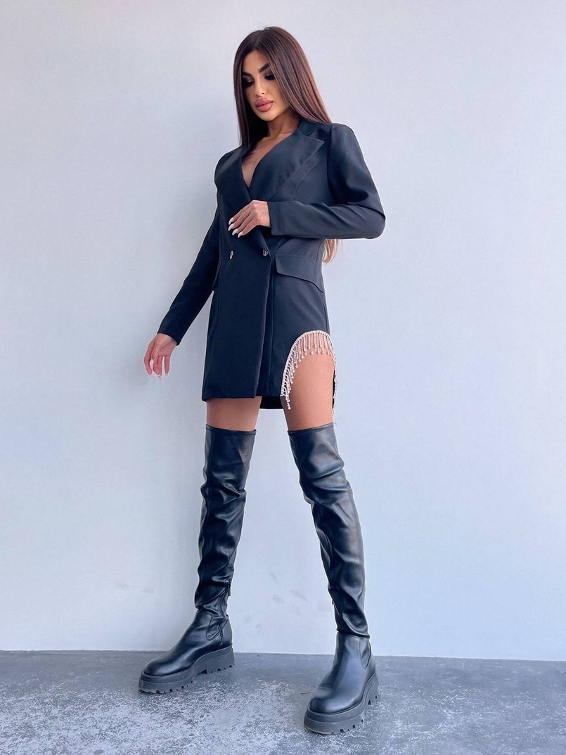 Приталена сукня-піджак, декорована бахромою зі страз | PUSHKA SHOP