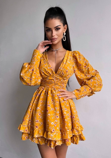 Сукня міні з пишною спідницею та драпіруванням на талії | PUSHKA SHOP