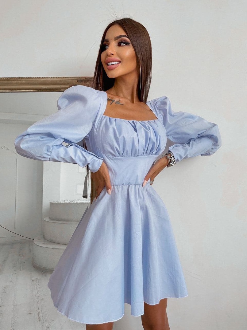 Платье с объемными рукавами из хлопка Платье с объемными рукавами из хлопка | PUSHKA SHOP