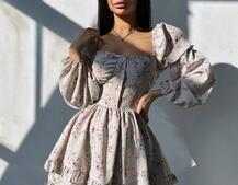 Лялькова сукня з пишною спідницею та корсетним верхом з ніжним квітковим принтом  | PUSHKA SHOP