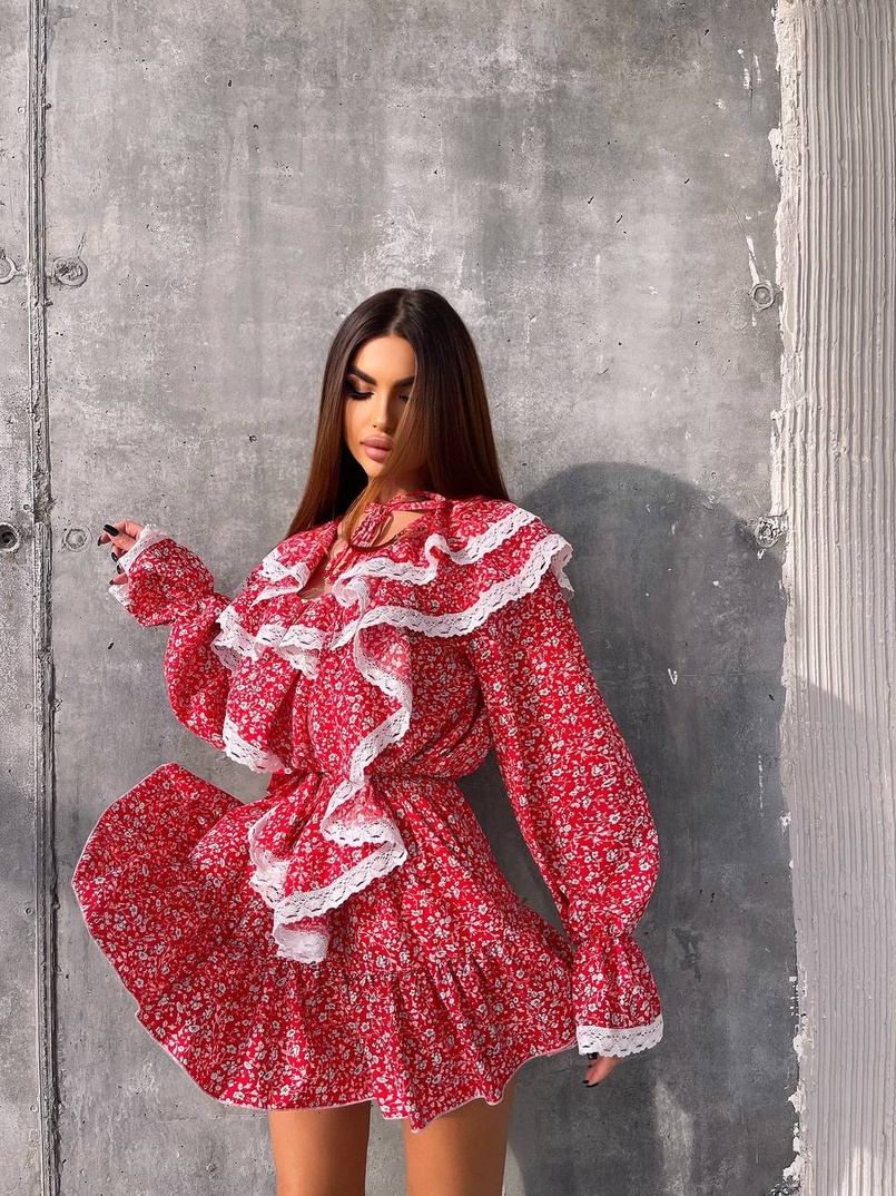 Сукня з квітковим принтом декорована мереживом    | PUSHKA SHOP