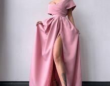 Сукня максі  з відкритими плечима та розрізом на спідниці | PUSHKA SHOP