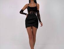 Комплект: корсет, декорований мереживом   + рукавички+ спідниця міні з драпіруванням   | PUSHKA SHOP