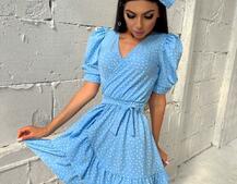 Милое платье в горошек с оборками + повязка на голову с бантом Милое платье в горошек с оборками + повязка на голову с бантом | PUSHKA SHOP