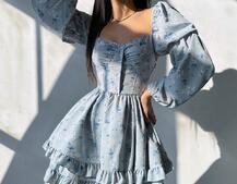 Лялькова сукня з пишною спідницею та корсетним верхом з ніжним квітковим принтом  Лялькова сукня з пишною спідницею та корсетним верхом з ніжним квітковим принтом  | PUSHKA SHOP