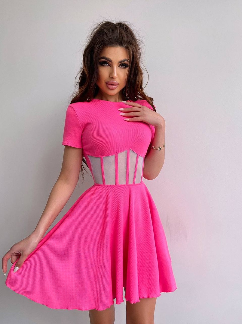 Сукня-міні  з елементами корсету  та спідницею солнцем | PUSHKA SHOP