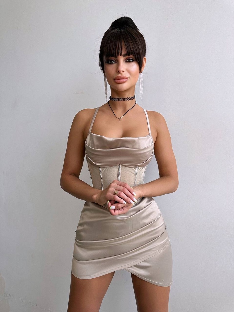 Комплект: корсет, декорований стразами + спідниця міні з драпіруванням   | PUSHKA SHOP