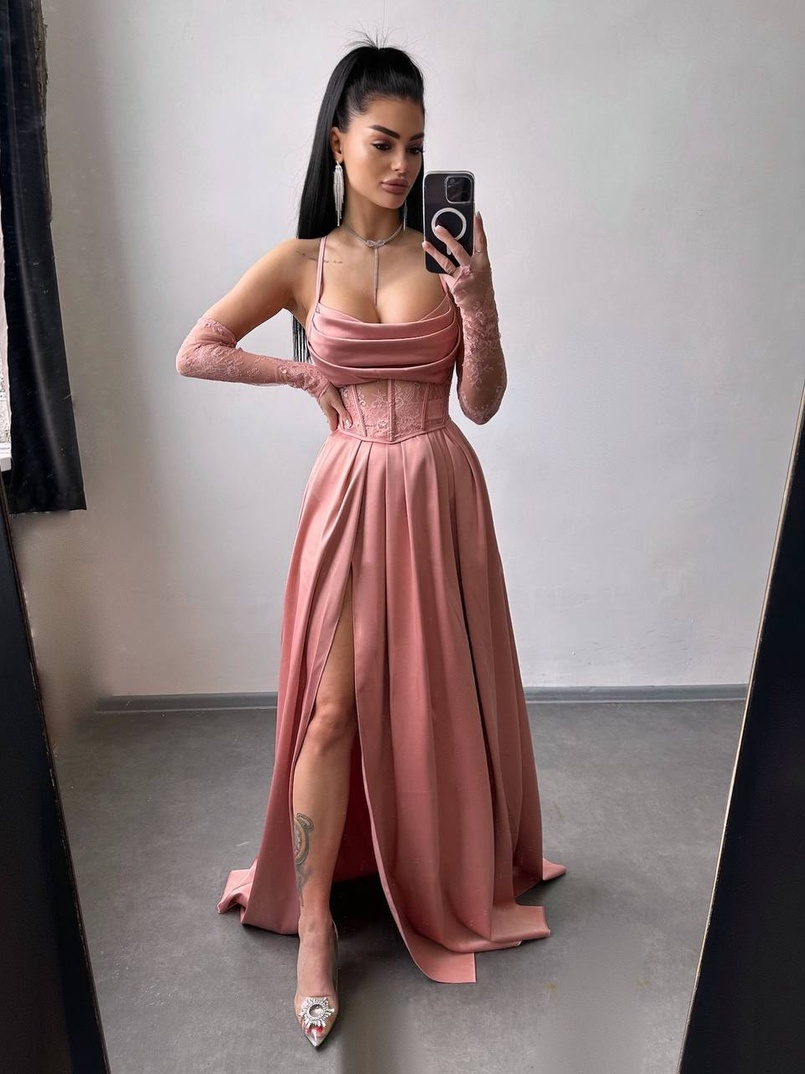 Атласний комплект: корсет + спідниця максі  | PUSHKA SHOP