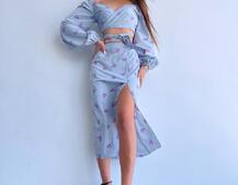 Квітковий комплект: топ із зав'язками на талії + спідниця міді з розрізом Квітковий комплект: топ із зав'язками на талії + спідниця міді з розрізом | PUSHKA SHOP