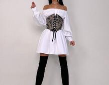 Приталена сорочка на плічках+  мереживний корсет | PUSHKA SHOP