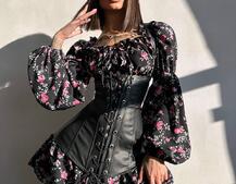 Комплект: сукня з квітковим принтом + корсет з еко-шкіри Комплект: сукня з квітковим принтом + корсет з еко-шкіри | PUSHKA SHOP