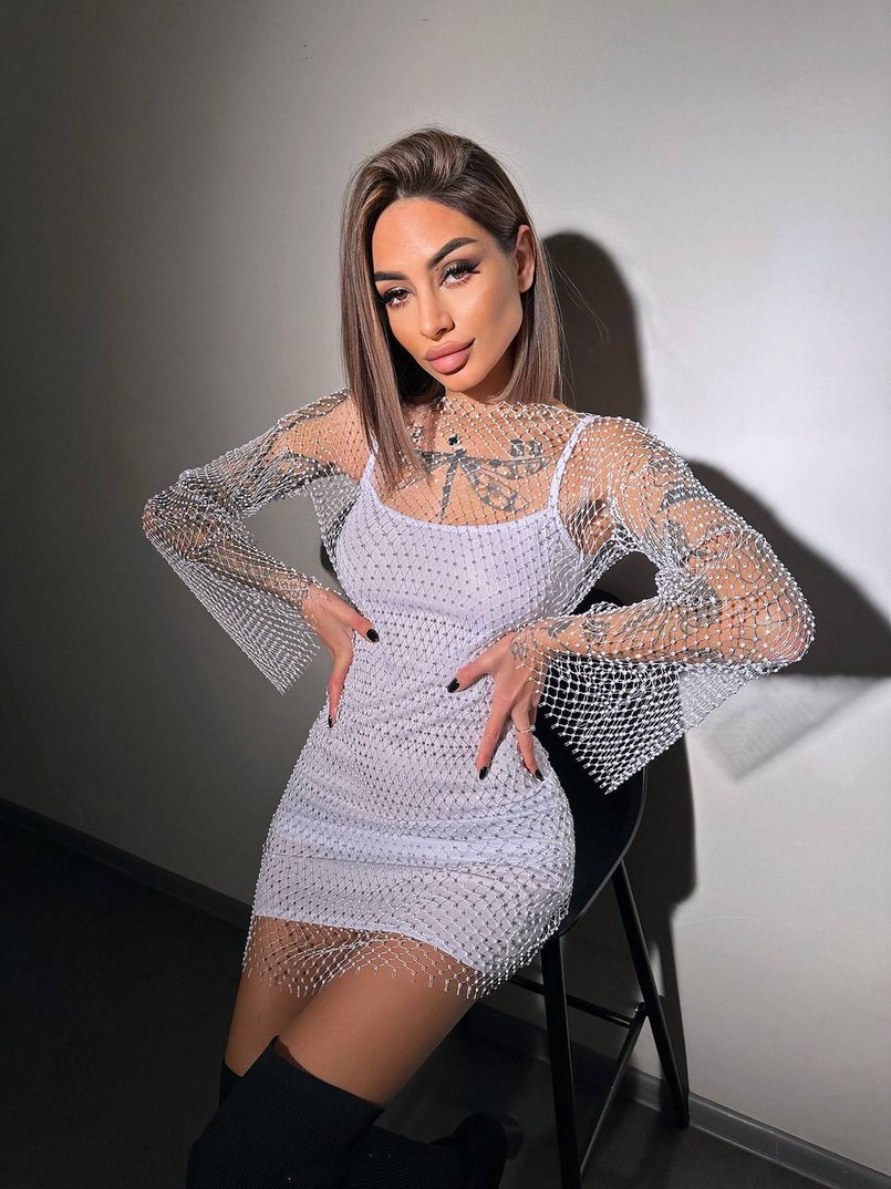 Сукня із сітки зі стразами на трикотажній підкладці  | PUSHKA SHOP