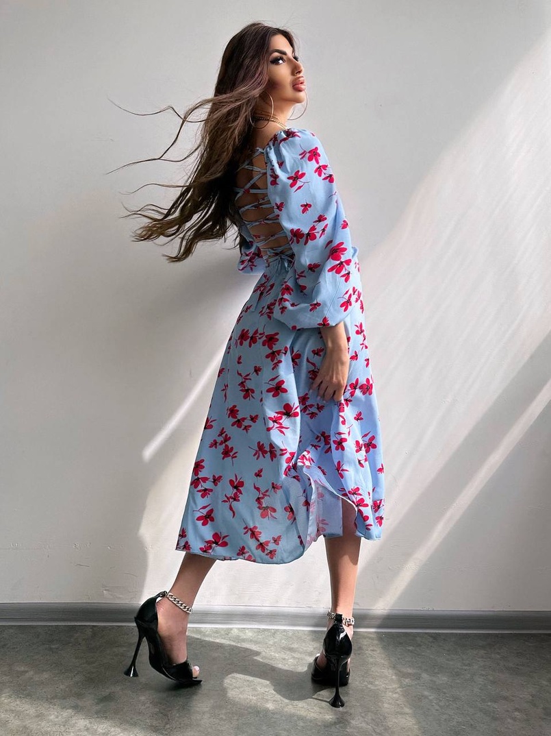 Сукня -міді зі шнурівкою на спинці та розрізом на ніжці | PUSHKA SHOP