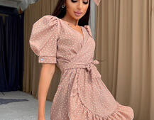 Милое платье в горошек с оборками и повязка бант | PUSHKA SHOP