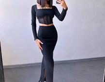 Трикотажний комплект: топ з елементами корсету та спідниця з розрізами  | PUSHKA SHOP