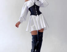 Приталенное платье-рубашка на плечиках с корсетом из эко-кожи Приталенное платье-рубашка на плечиках с корсетом из эко-кожи | PUSHKA SHOP