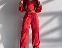 Велюровий комплект трійка: кофта + корсет з чашечками + джогери  | PUSHKA SHOP