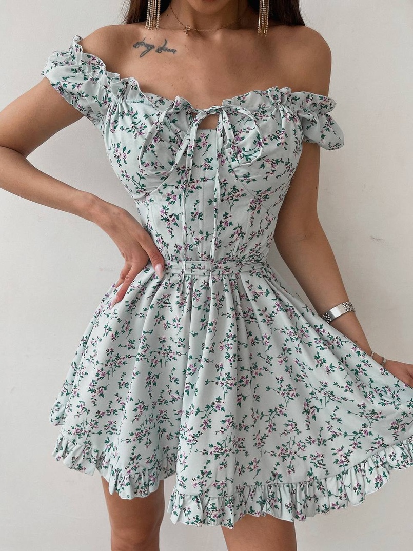 Платье мини с корсетной вставкой на талии с косточками  | PUSHKA SHOP