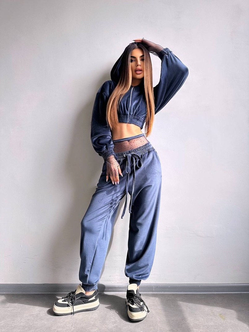 Велюровий комплект декорований стразами( бомбер+ рукавички+ штани + трусики) | PUSHKA SHOP