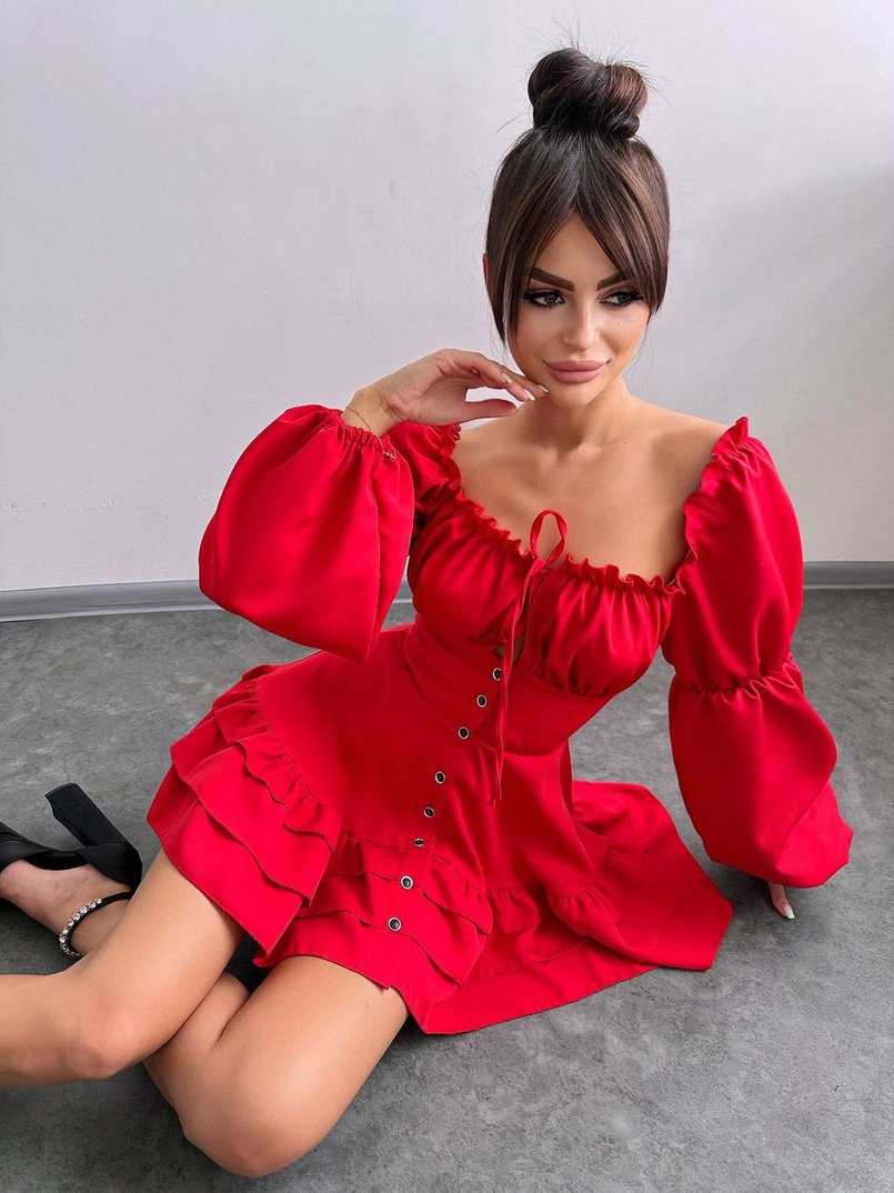 Сукня з воланами на ґудзиках  | PUSHKA SHOP