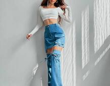 Комплект: джинсова спідниця з гетрами + топ Комплект: джинсова спідниця з гетрами + топ | PUSHKA SHOP