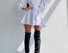 Приталена сукня-сорочка на плічках з корсетом з еко-шкіри | PUSHKA SHOP