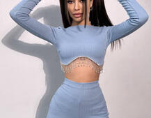 Комплект : штани кльош і топ , декорований бахромою зі страз Ручна робота | PUSHKA SHOP