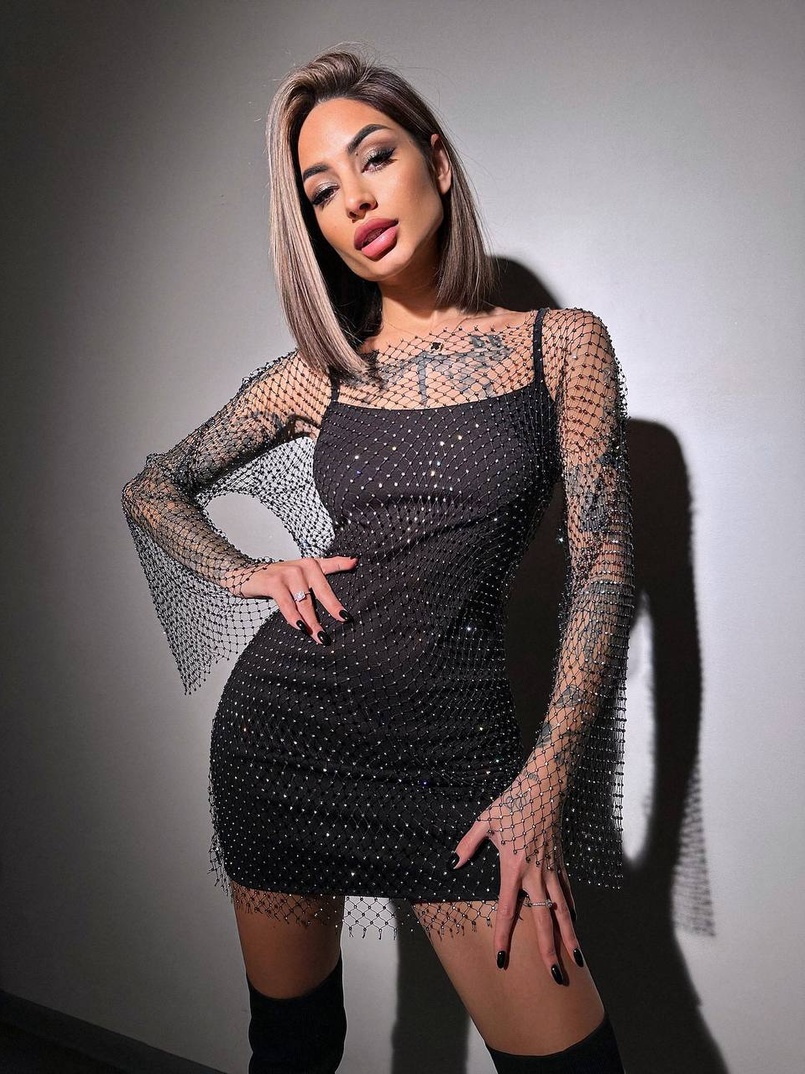 Сукня із сітки зі стразами на трикотажній підкладці  | PUSHKA SHOP