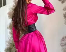 Шелковое платье с разрезом + корсет из эко-кожи Шелковое платье с разрезом + корсет из эко-кожи | PUSHKA SHOP