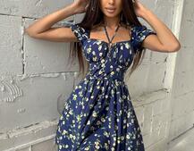 Летнее цветочное платье с завязками на груди  | PUSHKA SHOP