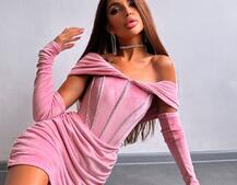 Оксамитова корсетна сукня міні, декорована стразами     Ручна робота  | PUSHKA SHOP