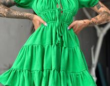 Муслиновое платье с оборками и завязками на груди   | PUSHKA SHOP