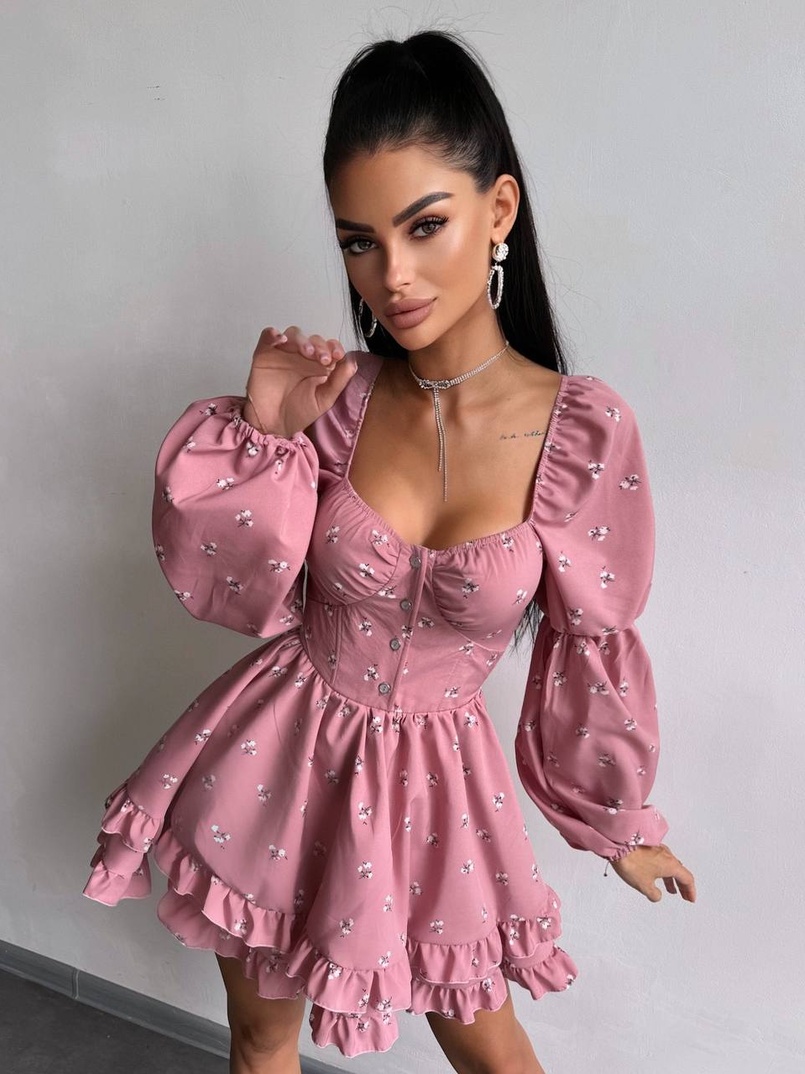 Сукня з квітковим принтом з воланами на ґудзиках  Сукня з квітковим принтом з воланами на ґудзиках  | PUSHKA SHOP