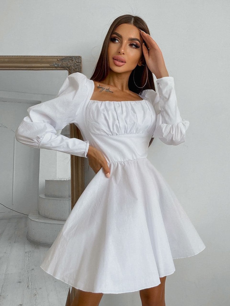 Платье с объемными рукавами из хлопка  | PUSHKA SHOP