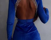 Оксамитова сукня з відкритою спинкою, декорована бахромою зі страз | PUSHKA SHOP