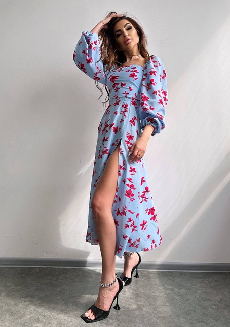 Сукня -міді зі шнурівкою на спинці та розрізом на ніжці | PUSHKA SHOP