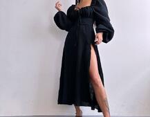 Муслінова сукня -міді з розрізом на ніжці Муслінова сукня -міді з розрізом на ніжці | PUSHKA SHOP