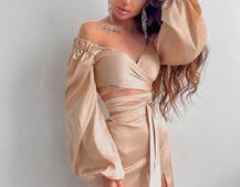 Шелковый комплект: топ с завязками на талии + юбка миди с разрезом  | PUSHKA SHOP