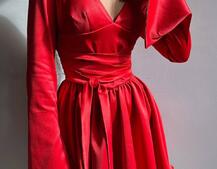 Атласна корсетна сукня  з пишною спідницею та зав‘язками на талії | PUSHKA SHOP