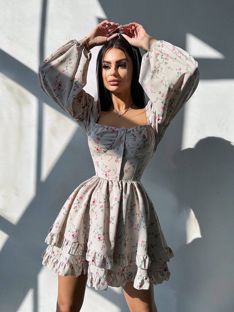 Лялькова сукня з пишною спідницею та корсетним верхом з ніжним квітковим принтом  | PUSHKA SHOP