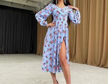 Цветочное платье-миди с разрезом  | PUSHKA SHOP