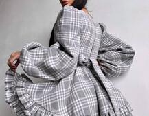 Сукня з подвійною спідницею та обʼємними рукавами у клітинку  | PUSHKA SHOP