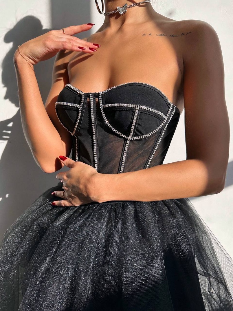 Комплект: корсет бюстьє декорований стразами + пишна спідниця максі  Ручна робота  | PUSHKA SHOP