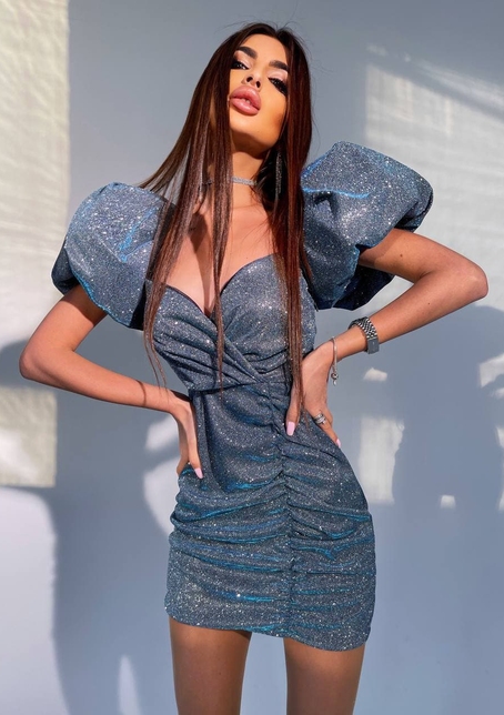 Блестящее платье с объемными рукавами  | PUSHKA SHOP