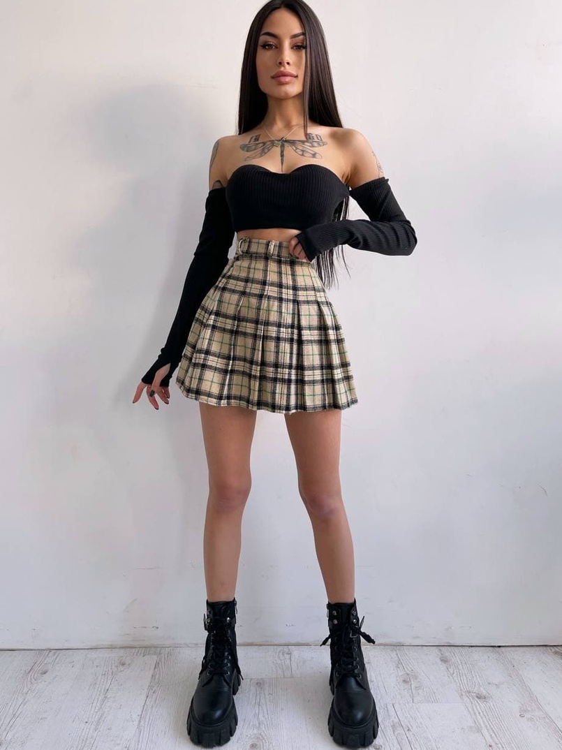 Комплект: трикотажный топ с чашечками push up + юбка в складку   | PUSHKA SHOP