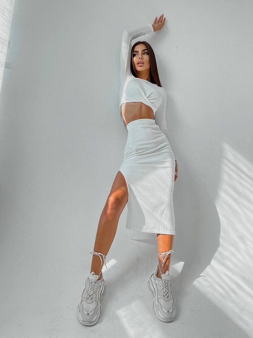 Комплект: топ+ юбка миди с разрезом  Комплект: топ+ юбка миди с разрезом  | PUSHKA SHOP